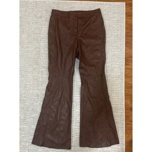 Peace Love World Dark Brown Faux Leather Pants‎ Flare Leg Zipper Stretch Rodeo 8